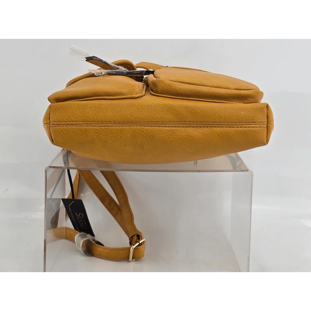 SUGU AM4181 Vegan Leather Crossbody Bag Mustard Yellow Medium Multi Pocket - NEW